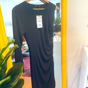 Zara one shoulder gathered dress, Black